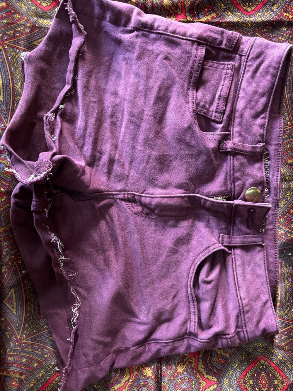 American Eagle size 4 Frayed Hem Purple Denim Shorts for Women